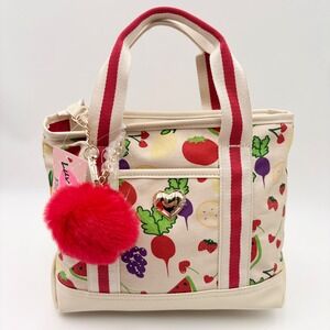 Luv Betsey Johnson LBADDIE Fruit Veggie Print Mini Tote Bag Crossbody Cream Red